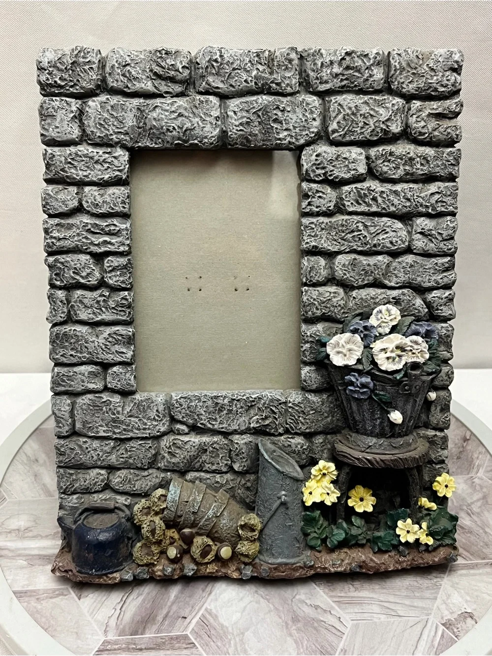 Rustic Stone Wall Garden Flower Pot 4x6 Picture Frame Cottage Decor